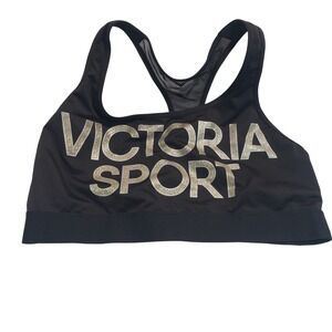 Victoria Sport The Player‎ Racerback Black Glitter Logo Sports Bra XL